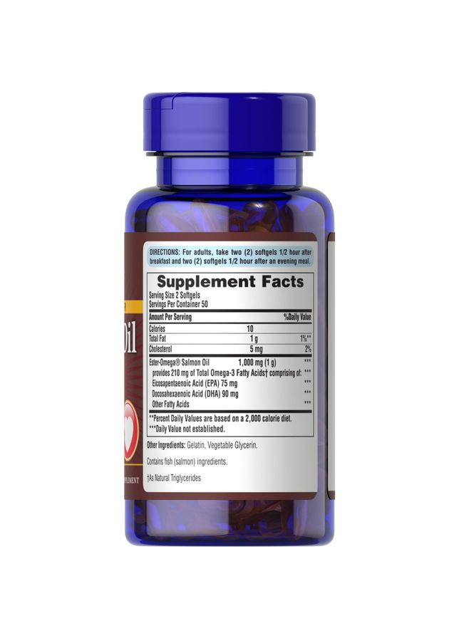 Жирные кислоты Salmon Oil 500 mg, 100 капсул Puritans Pride (365438659)