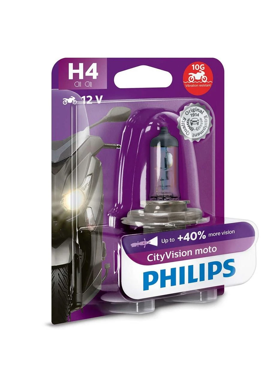 Мотолампа галогеновая 12342CTCBW CITYVISION MOTO +40% H4 60/55W 12V P43t 1шт/блистер Philips (394194654)