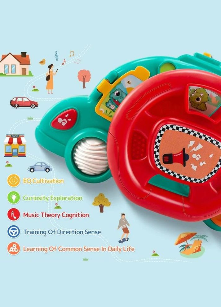 Музыкальный руль на коляску 2162 с музыкой и креплением для коляски Машинка – руль с динозавриками Limo Toy (327796780)