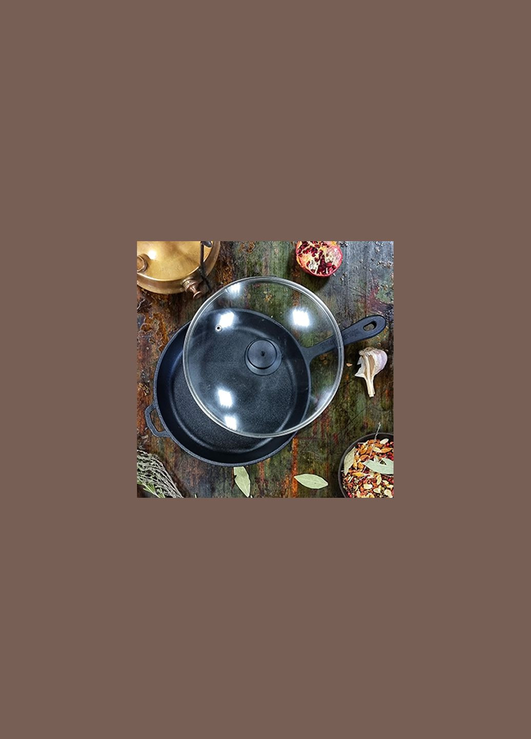 Сковорода чавунна лита 24*4см зі скляною кришкою STТ2013С3Ук S&T (335080660)