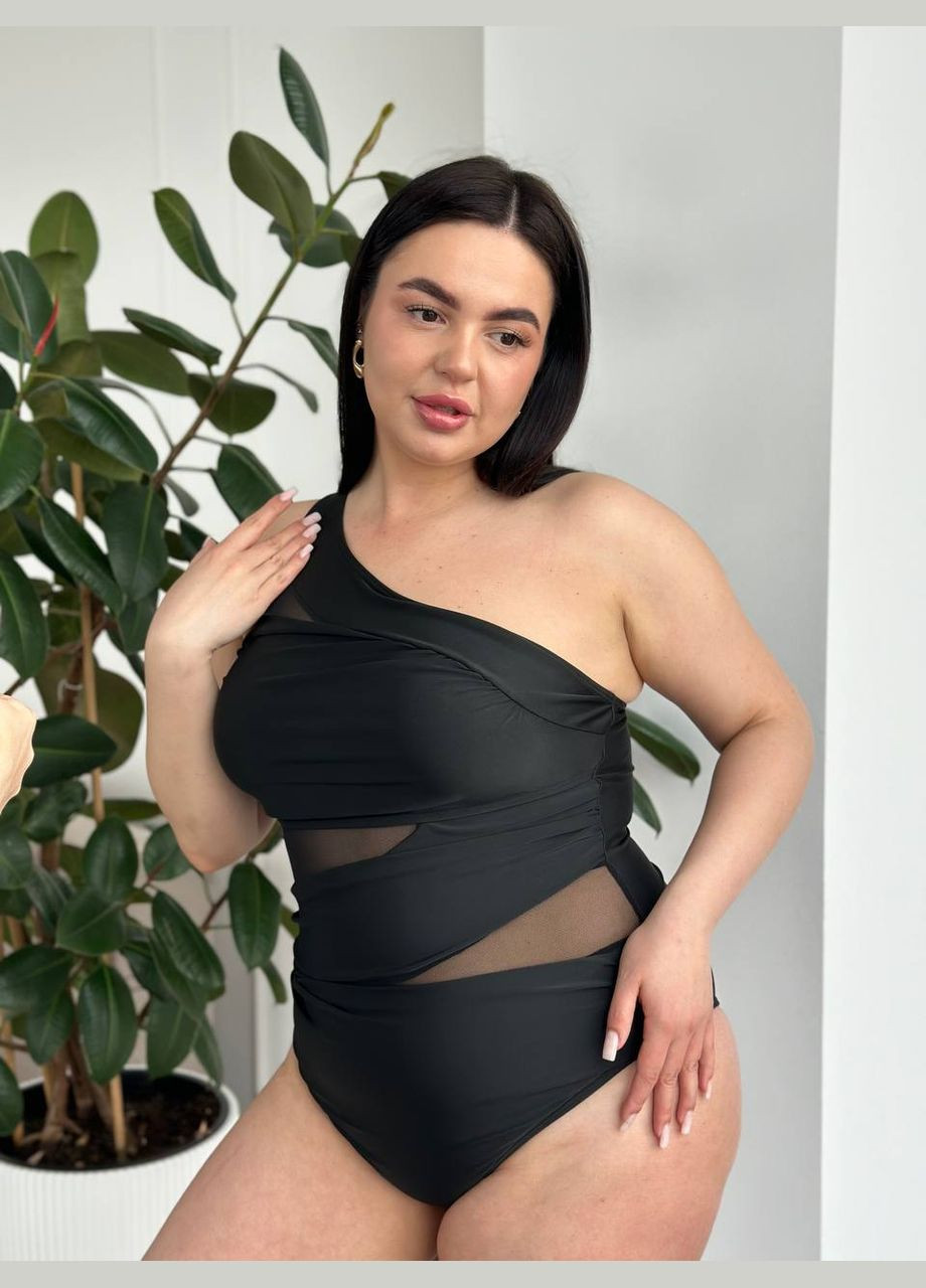 Черный летний стильный купальник с прозрачными вставками слитный No Brand