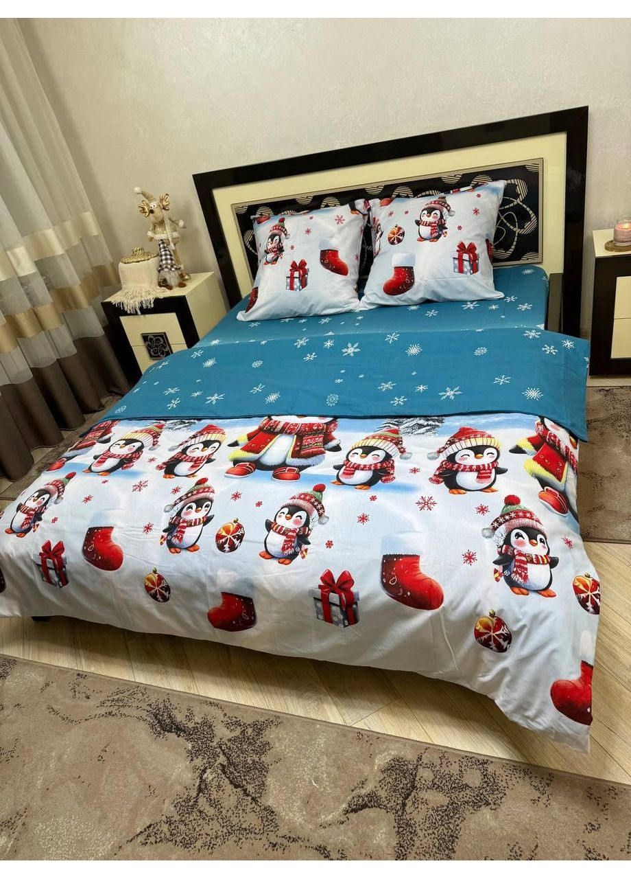 Постільна білизна бавовняна 8325 Євро Простирадло на гумці 160x200х20 Бязь Синя 70 х 70 No Brand (365959783)