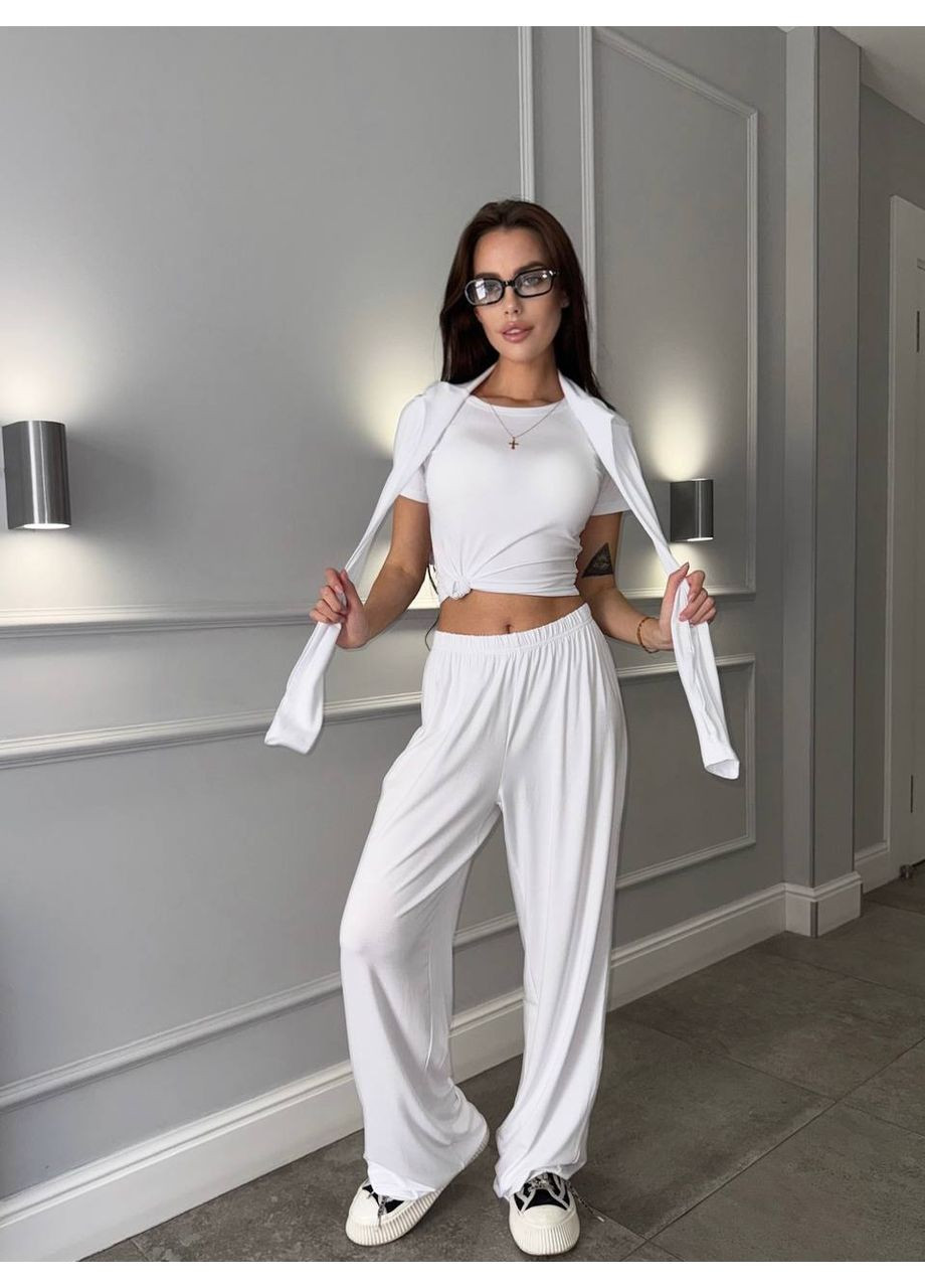 Женский костюм-тройка из вискозы (футболка + лонгслив + палаццо) queensleep_7km 1628 (350199241)