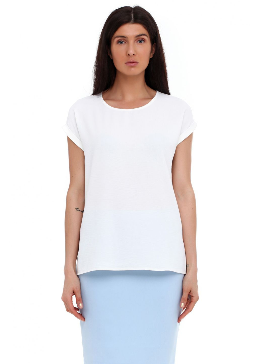Молочная женская приталенная блуза с короткими рукавами (ll142810001) LadyLike