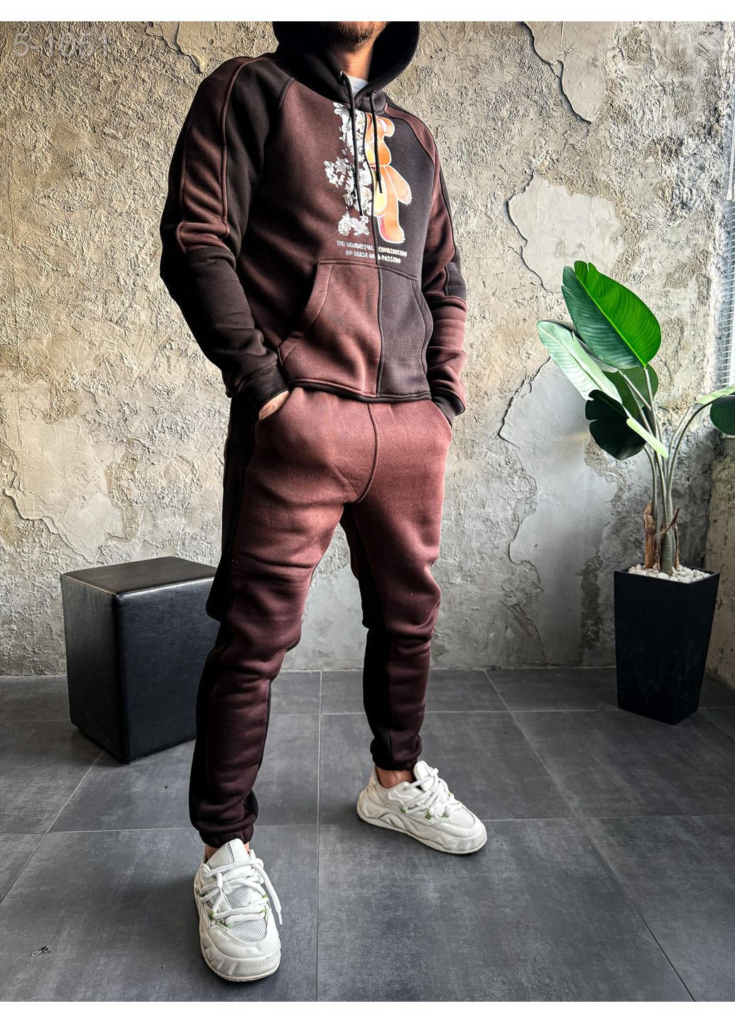 Костюм спортивный мужской утепленный с принтом дтф No Brand (372492611)