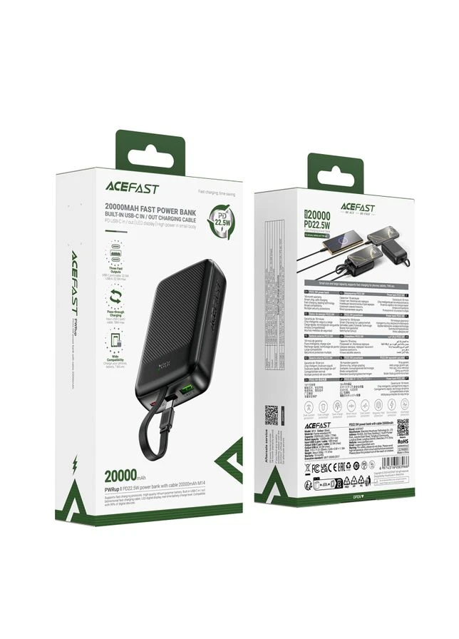Универсальная Мобильная Батарея Power Bank M14 PD22.5W with cable Type-C, 20000mAh Acefast (398339702)