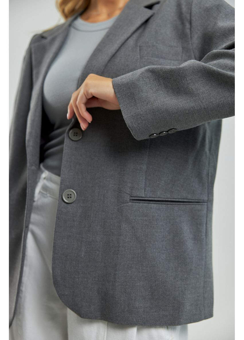 Серый женский классический женский пиджак с английским воротником Lurex однотонный - демисезонный