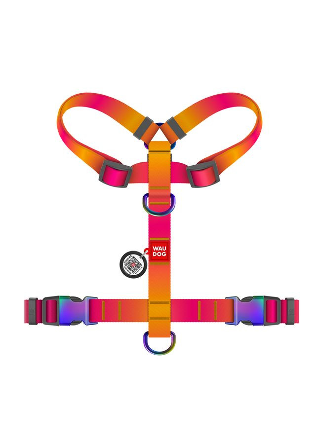 Шлея для собак анатомічна H-подібна Nylon Recycled з QR-паспортом, градієнт,, Ш 15 мм, A 30-40, B 37-47 помаранчевий WAUDOG (326836920)