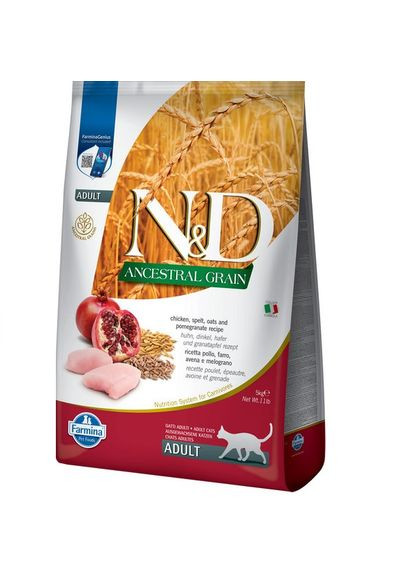 Фармина сухой корм для кошек N&D LOW GRAIN CHICKEN & POMEGRANATE ADULT с курицей и гранатом, 5 кг Farmina (334282236)
