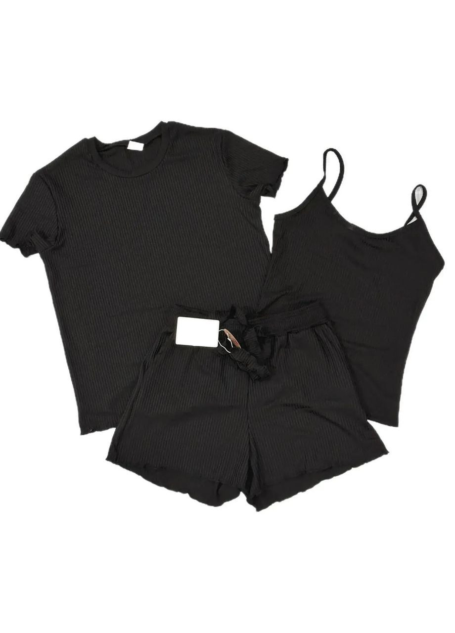 Чорна піжама 3 предмети комплект чорний (п4к-al-rub-25-009) No Brand