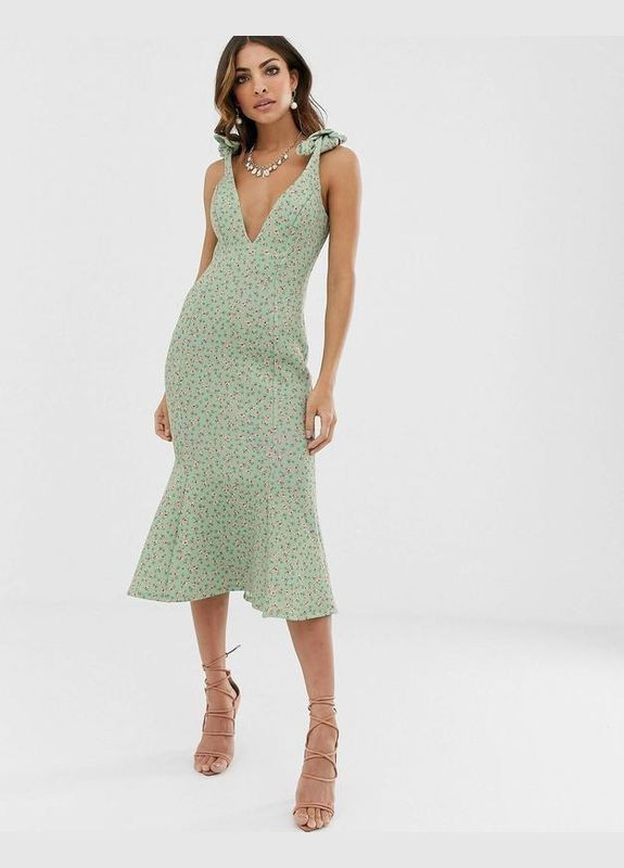 Салатова сукня міді у квіти Asos