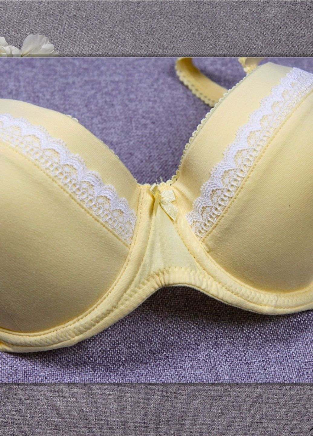 Светло-жёлтый балконет хлопковый бюстгальтер с уплотненной чашкой FS с косточками полиэстер, хлопок