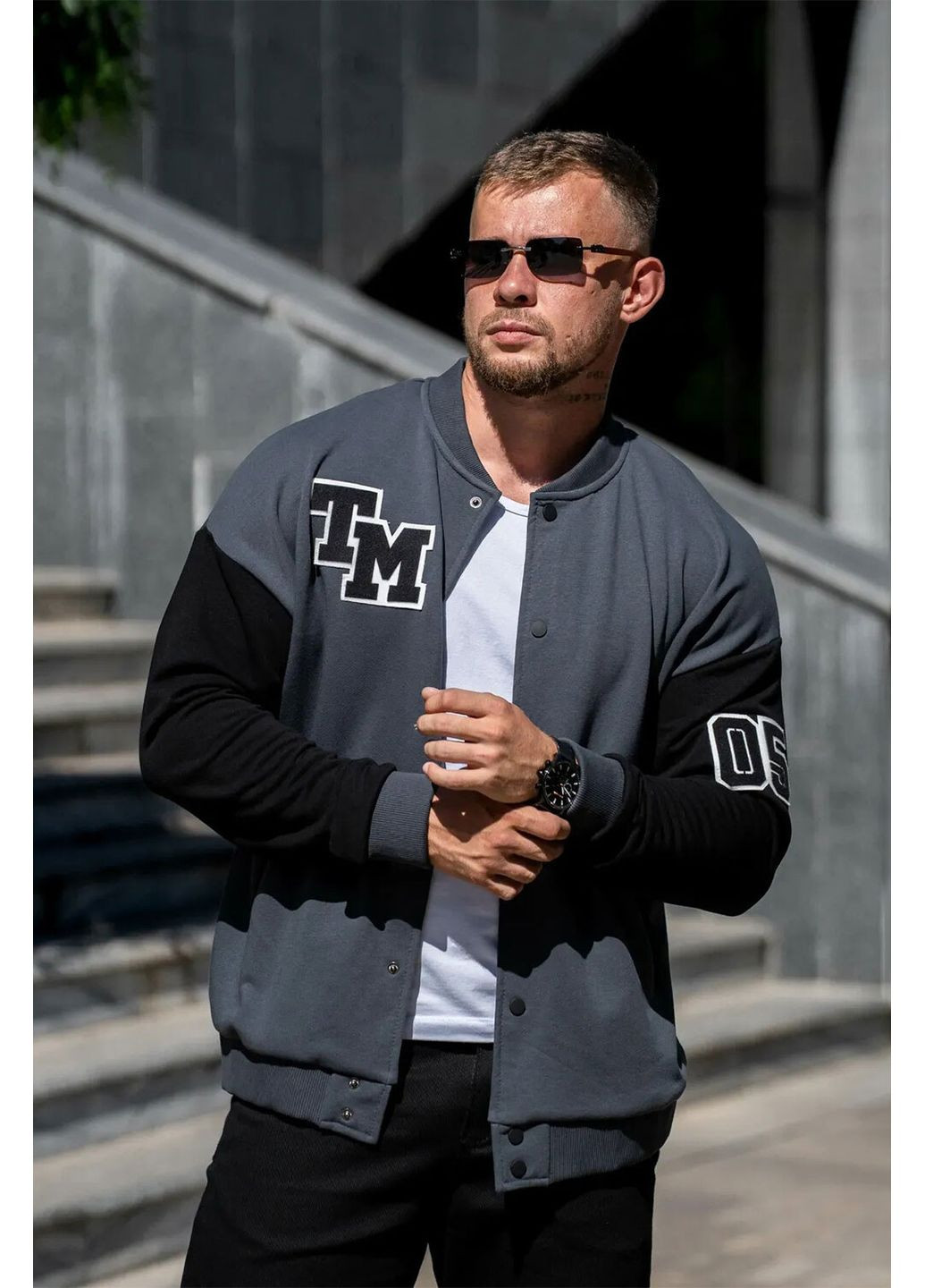 Мужской бомбер на кнопках oversize petlia 23 графит с черным Teamv (366740742)