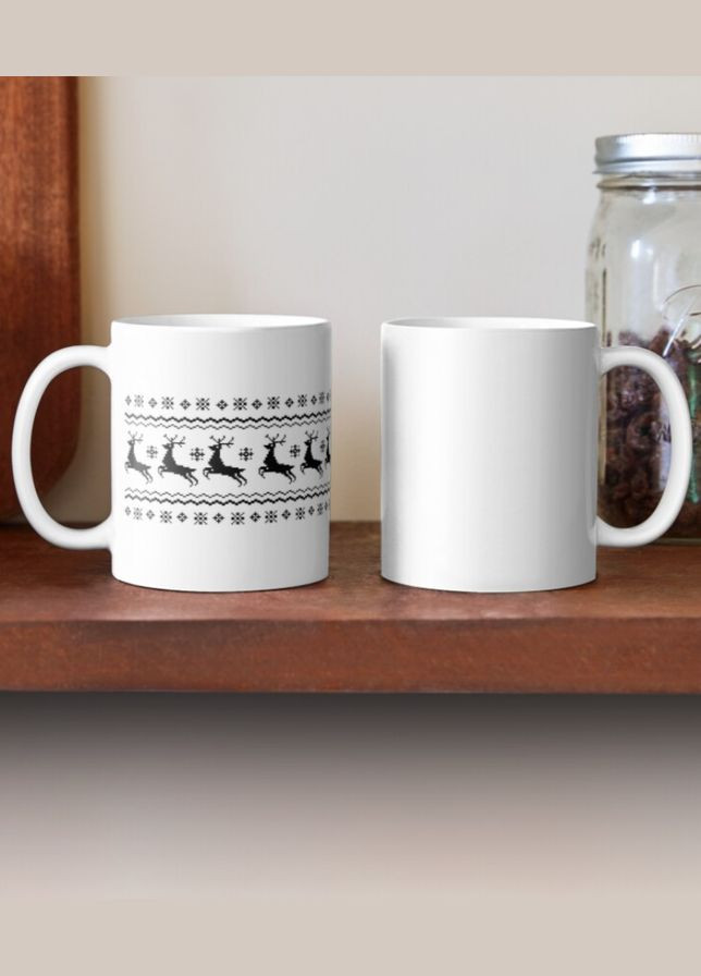 Чашка Керамическая Кружка с принтом Олени новогодние орнамент Белая 330 мл Orca (307501443)