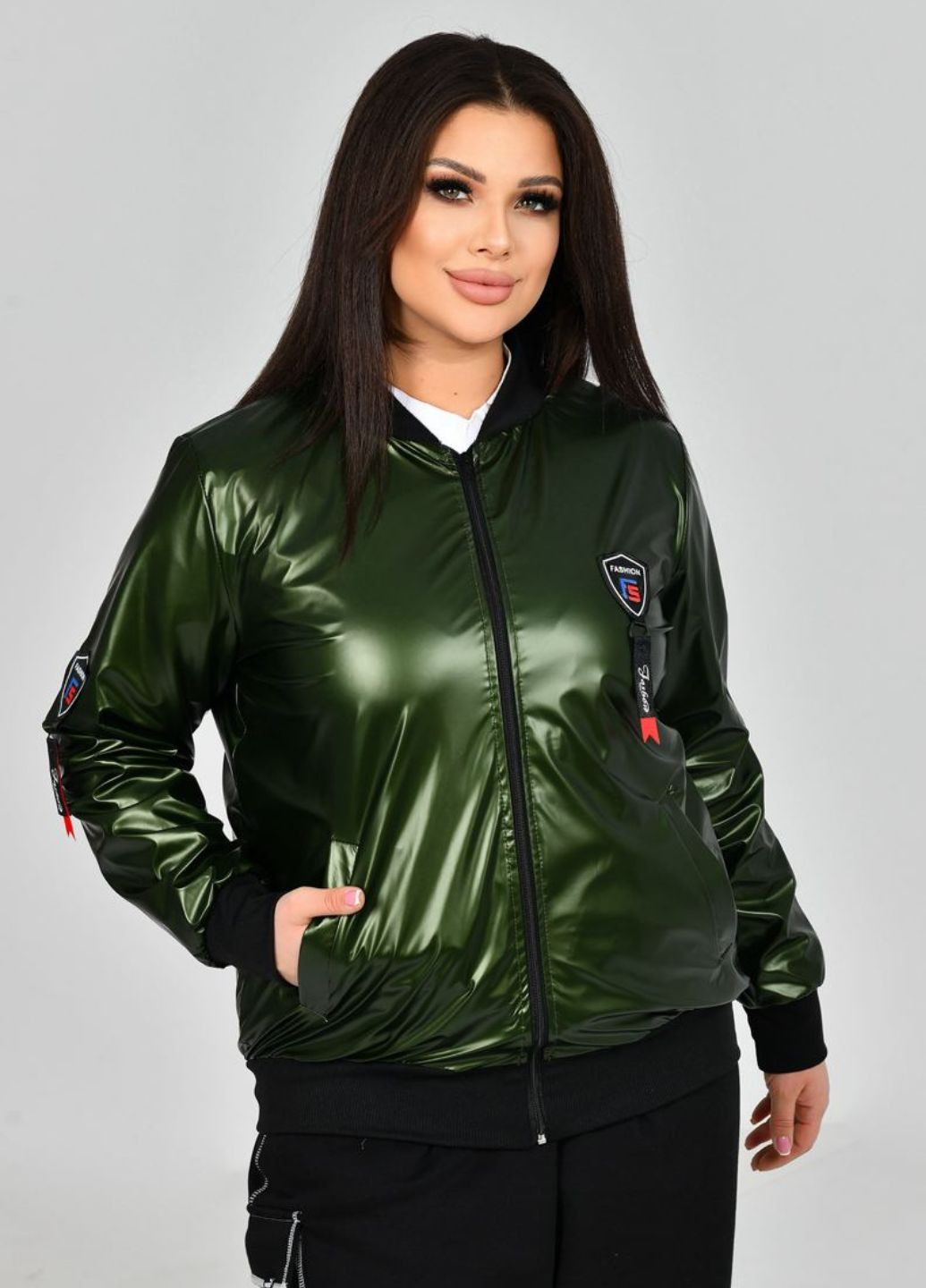 Темно-зелена демісезонна демісезонна куртка-бомбер No Brand