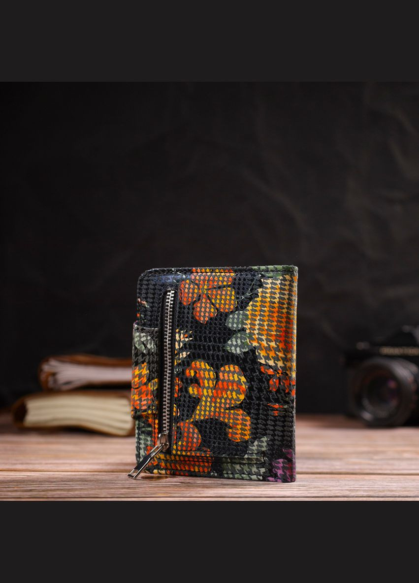 Жіночий гаманець із натуральної шкіри з монетницею та квітковим принтом різнокольоровий (sku_21804) No Brand (328218690)