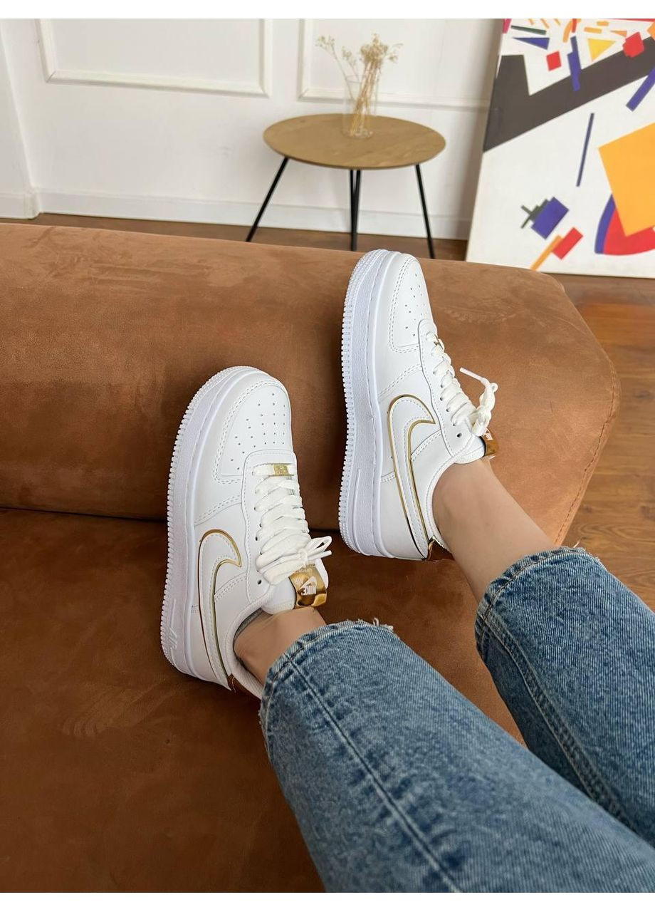Білі Осінні кросівки чоловічі nike air force 1 white gold v2 найк аір форс 1 преміум No Brand