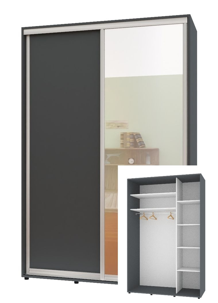 Шафа-купе дводверна 140*60*210 см Графіт ДСП + Дзеркало Стандарт Комфорт Меблі (360477599)