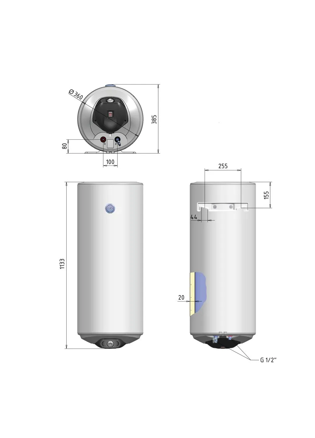 Водонагрівач електричний Spectra slim 80 л вертикальний, сухі ТЕНи 2,0 кВт, d 360 мм Thermo Alliance SV0803620DS (396811042)