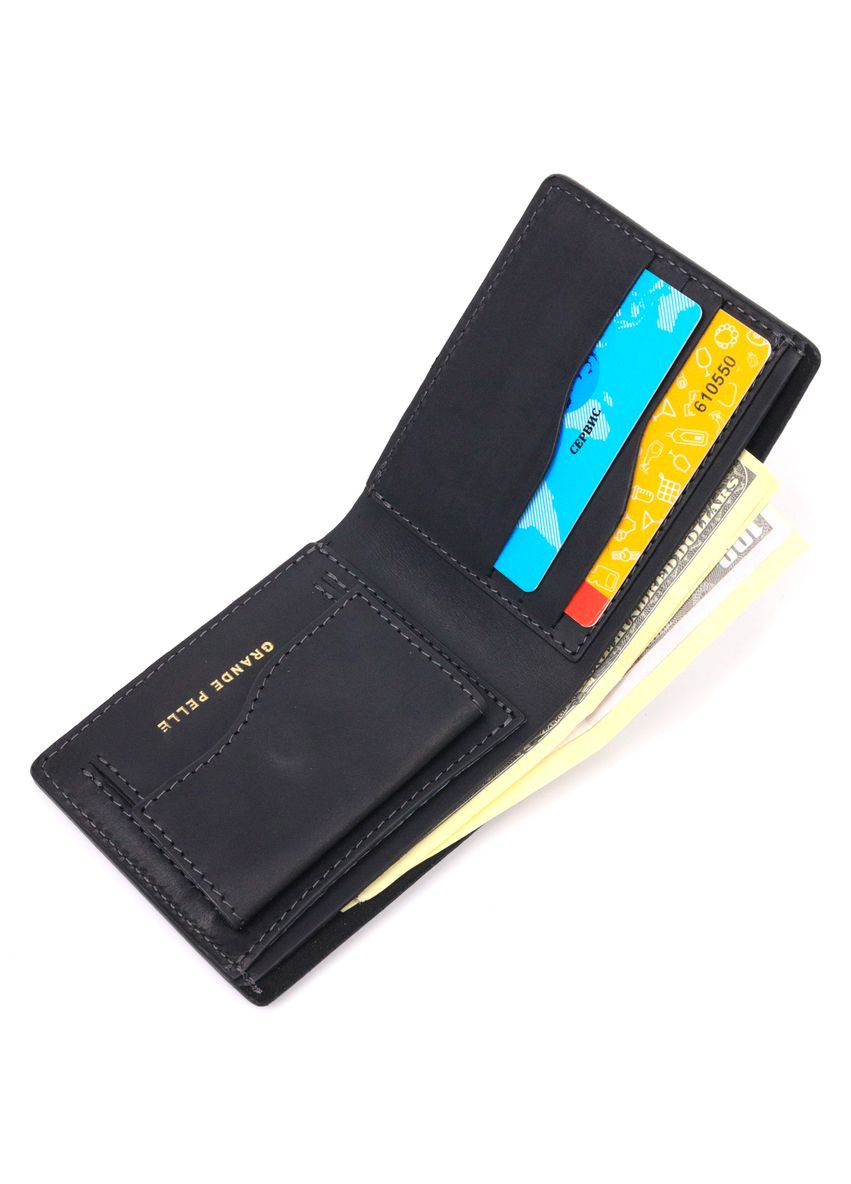 Матове шкіряне портмоне у дві складення Серце чорний 16733 Grande Pelle (329195864)