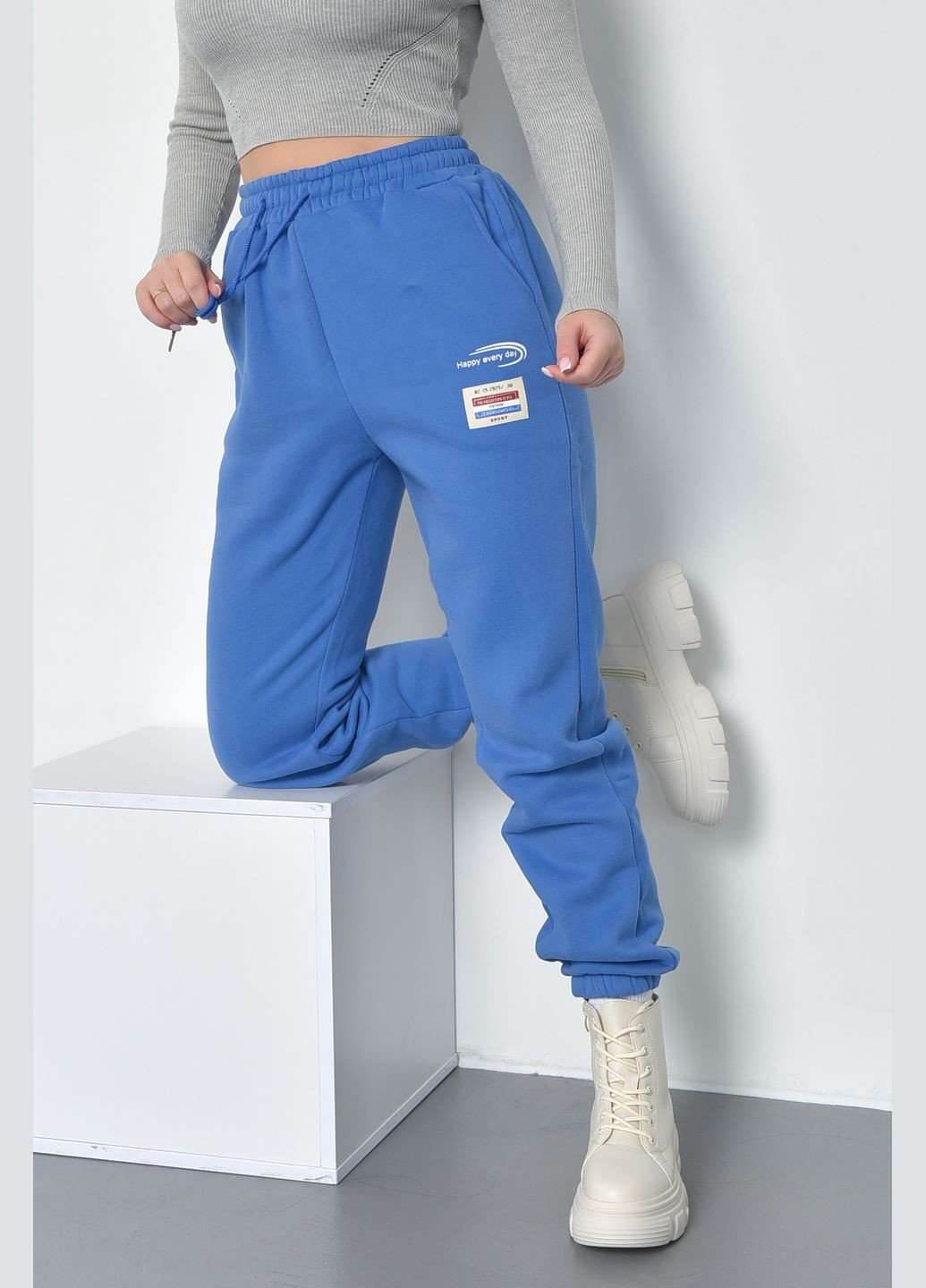 Спортивные штаны женские на флисе синего цвета Let's Shop (285739881)