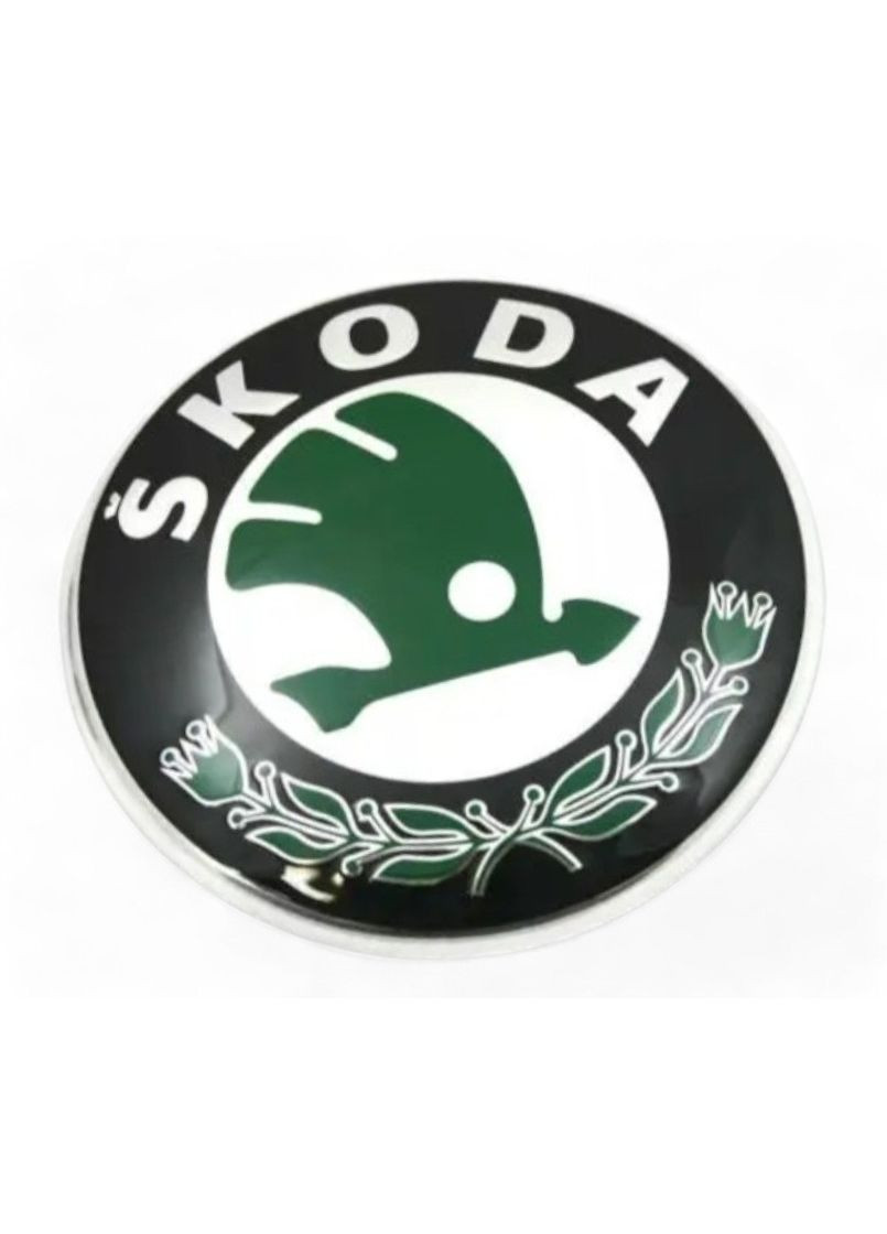 Емблема передня чорна+хром 90мм (скотч + 2 направляючі) 6Y9853621 Skoda (369610015)