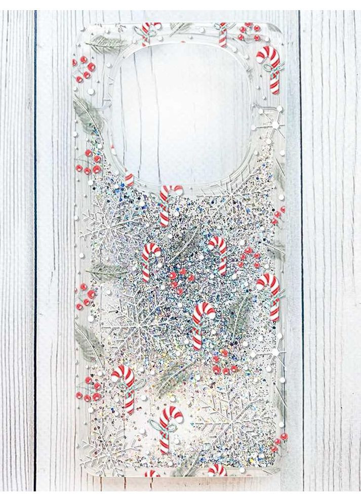 Чохол з плаваючими срібними блискітками на Xiaomi Redmi Note 14 Pro 4G Новорічний фон (принт 199) Creative (364316529)