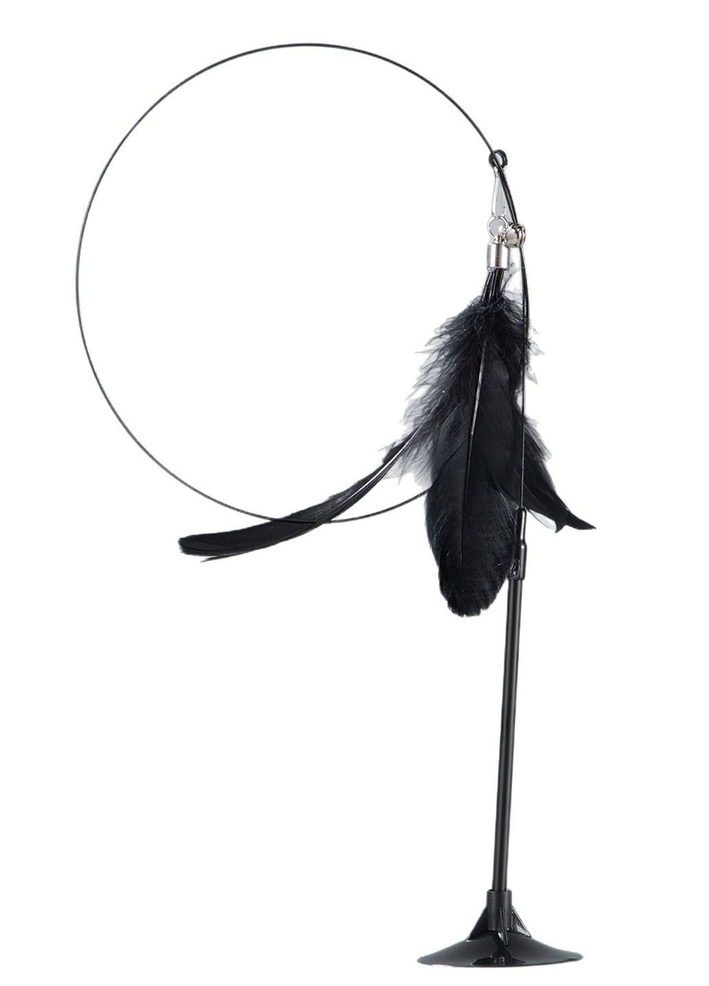 Вудка-дражнилка на присосці з пір'ям і дзвіночком для кішок чорна No Brand (337169213)