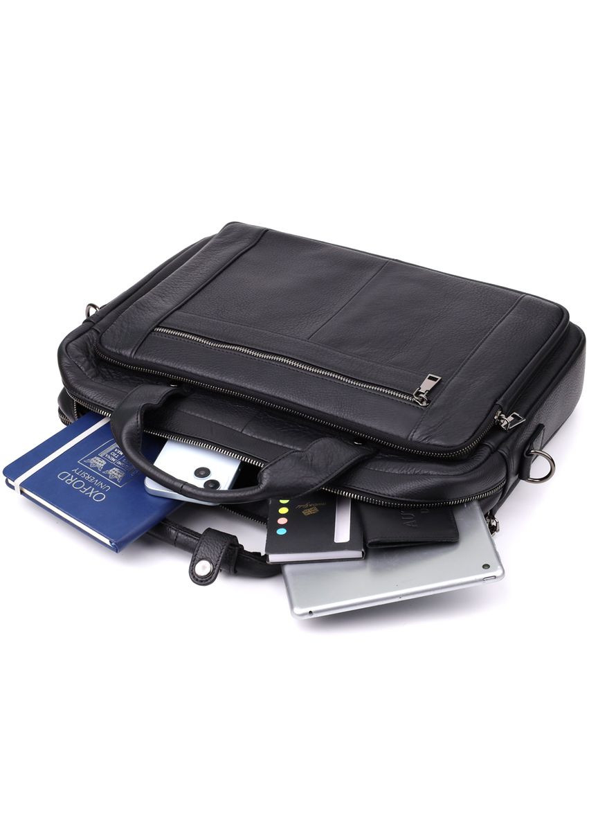 Сумка портфель через плечо для мужчин из натуральной кожи для документов А4 с отделением для ноутбука Черный 40616 Vintage (361409835)