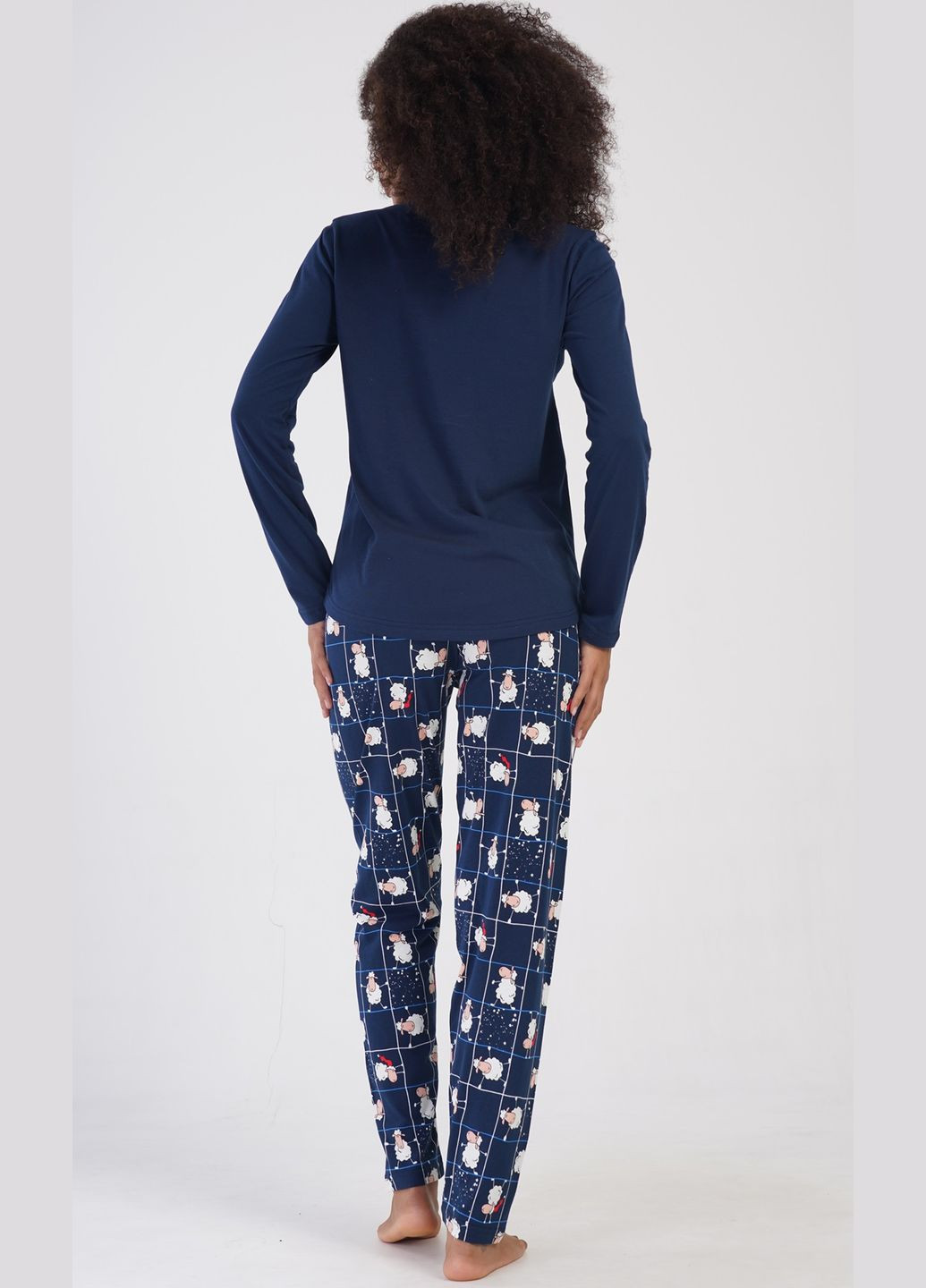 Синя всесезон піжама бавовняна жіноча (лонгслів, штани) весела овечка лонгслів + брюки Vienetta