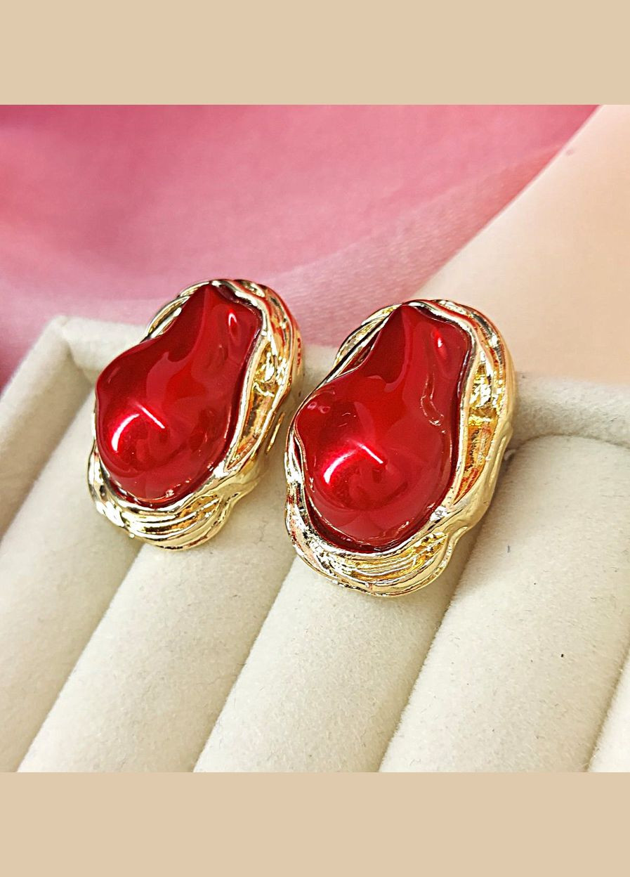 Женские сережки Большие барочные бусины Красные No Brand (334880537)
