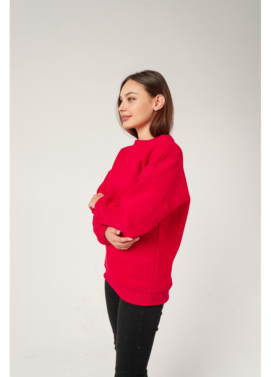 Червоний світшот жіночий з начосом oversize, світшот жіночий оверсайз, кофта жіноча з начосом, батник жіночий теплий кремовий, (367779044)