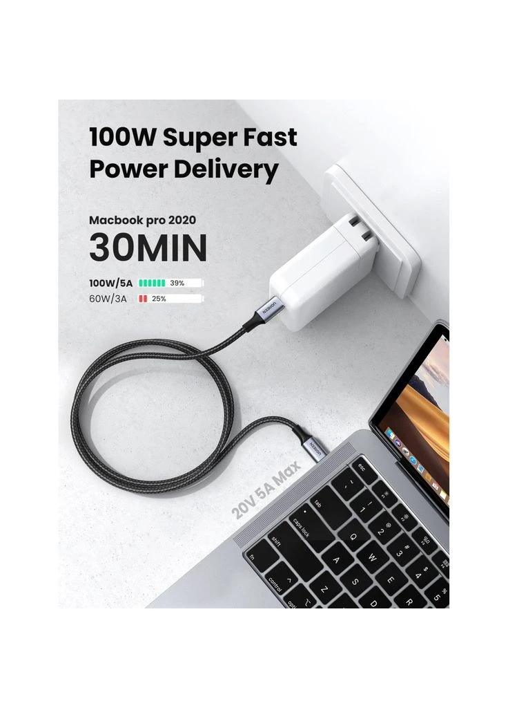 Дата кабель USB-C to USB-C 3.0m 5A 100W US316 Black (90120) Ugreen (390646765)