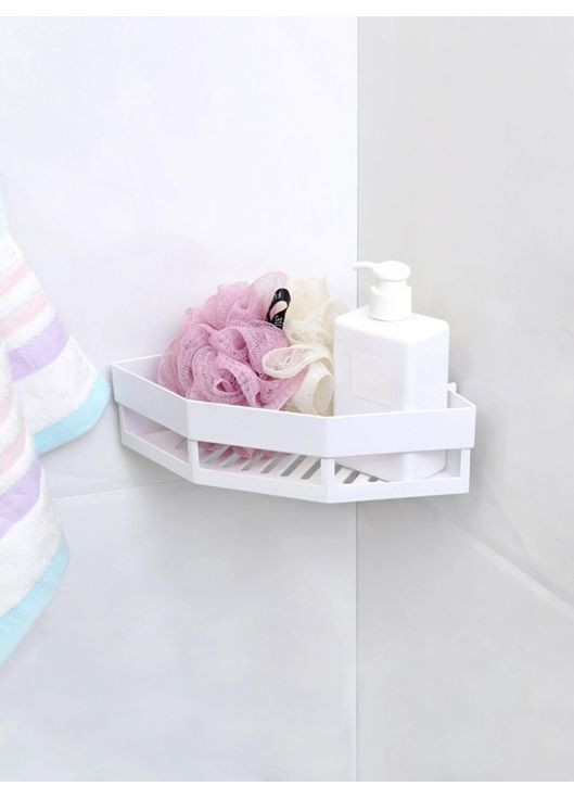 Полиця кутова пластикова біла для ванної та душа стелаж для зберігання туалетного приладдя ProDobro (365442735)