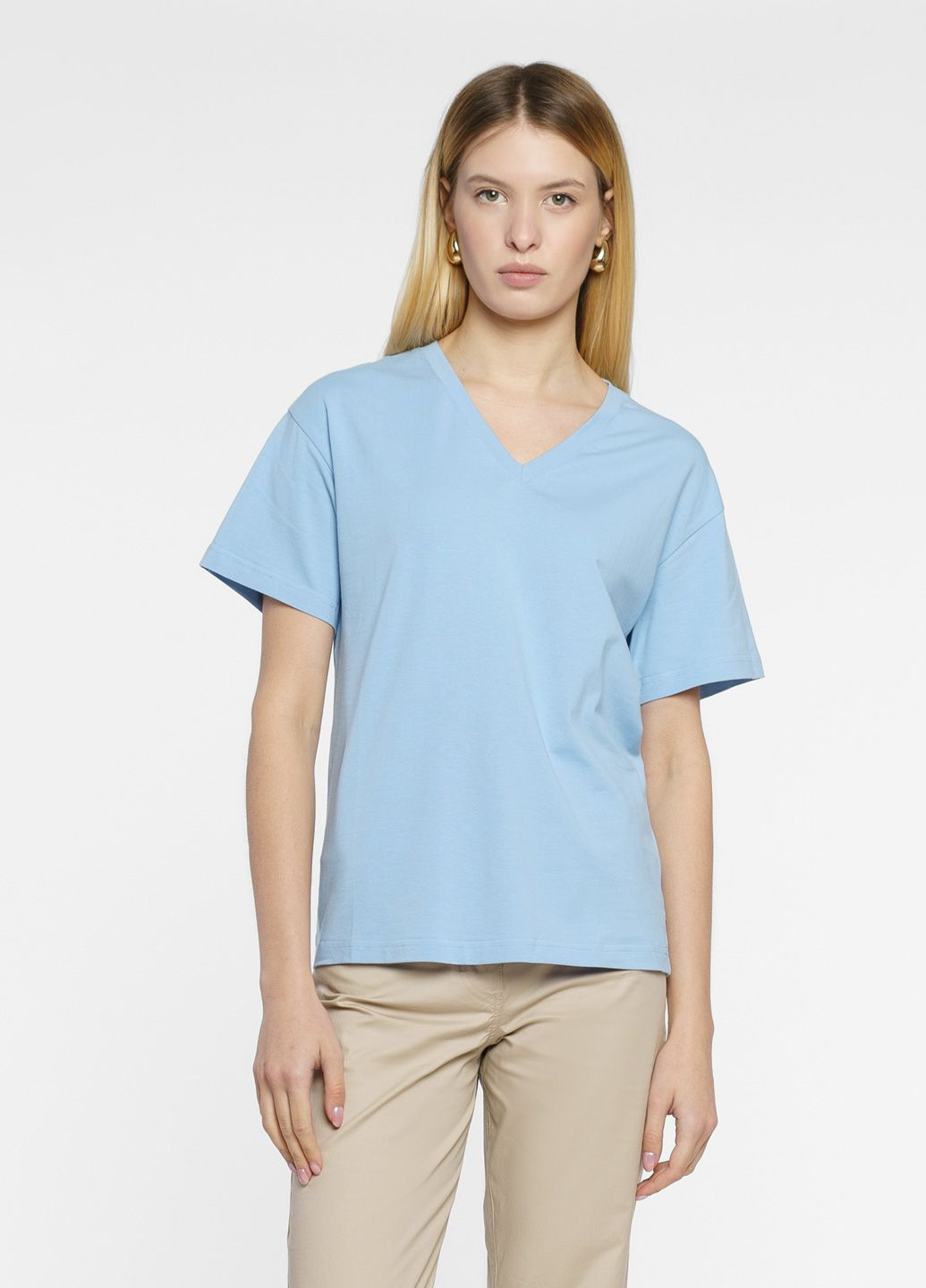Голубая летняя футболка женская голубая Arber T-shirt W v-neck