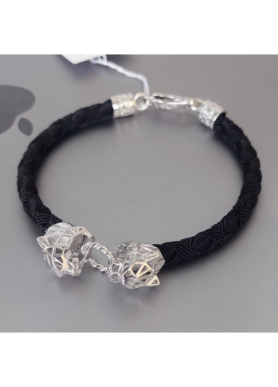 Браслет Пантера из серебра с черным текстилем 21 см No Brand (355921919)