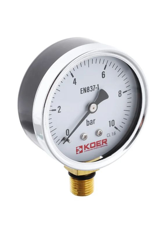 Манометр радиальный ( KM.610R) (0-10 bar), D 63мм, 1/4''-1/2'' (KR0205) KOER (321193669)