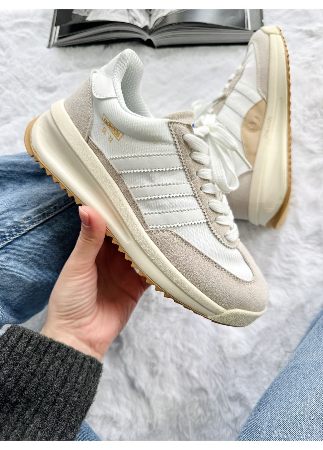 КРОССОВКИ ЖЕНСКИЕ ADIDAS SL 72 RTN BEIGE / WHITE АДИДАС СЛ 72 No Brand белые демисезоны (368883756)