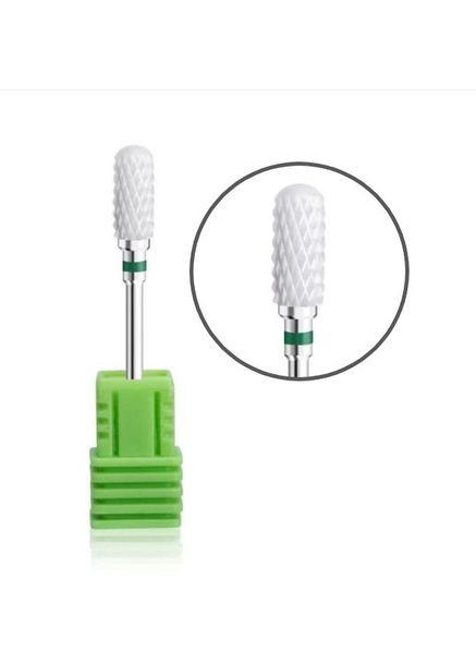 Фреза для маникюра керамическая форма цилиндр, зеленая насечка No Brand (296665680)