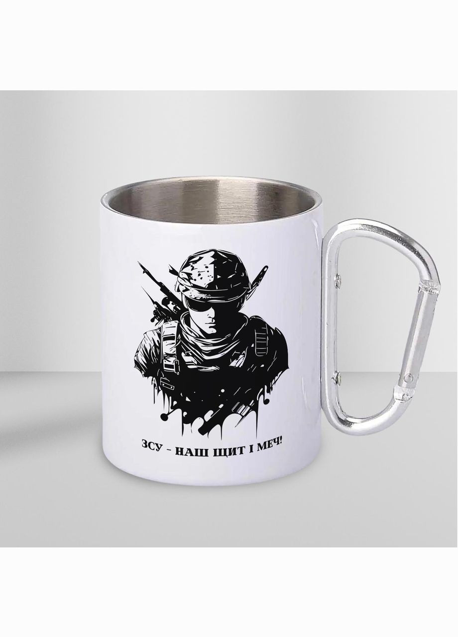 Кружка металева з карабіном "ЗСУ наш щит і меч" 300 мл Біла No Brand (324262534)
