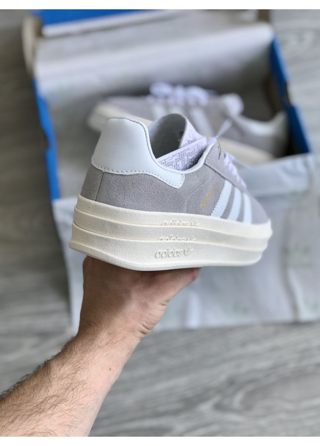 Кросівки жіночі Adidas Gazelle Bold Platform Grey White | Адідас Газель сірі No Brand сірі демісезони (363296040)