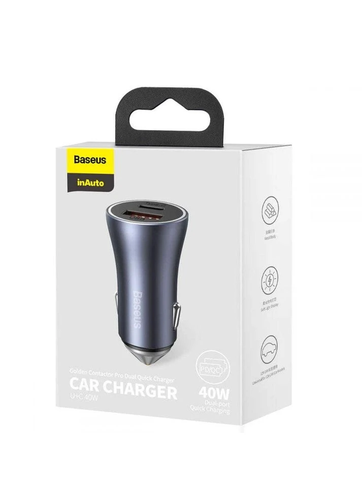 Автомобільний зарядний пристрій Golden Contactor Pro Dual Quick Charger Car Charger U+C 40W Dark Gray Baseus (401308659)