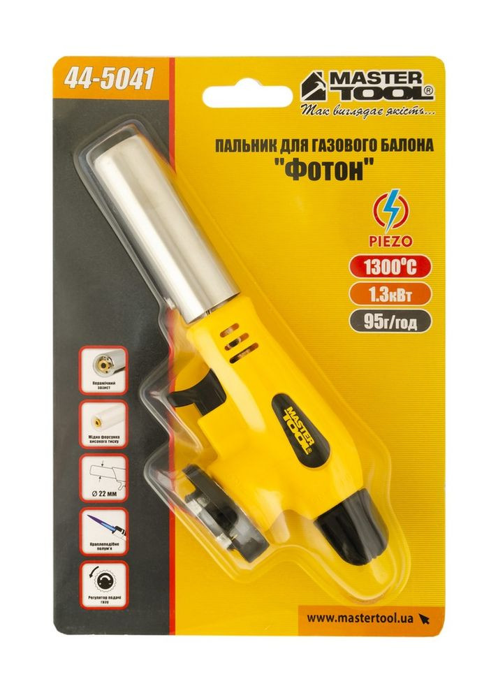 Пальник для газового балона GM "Фотон" п'єзопідпал/керамічний захист Ø22 мм/1300°С (44-5041) Mastertool (320575929)