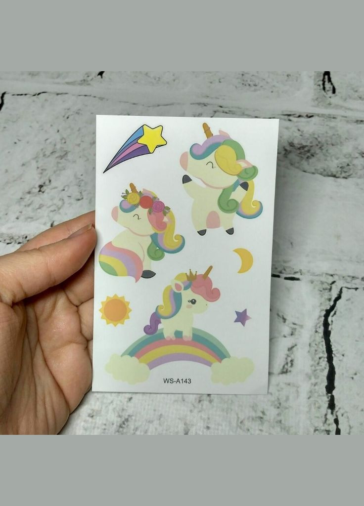 Флеш тату тимчасові перекладні татуювання дитячі Єдинороги аркуш 7,5х12 см No Brand (329427761)