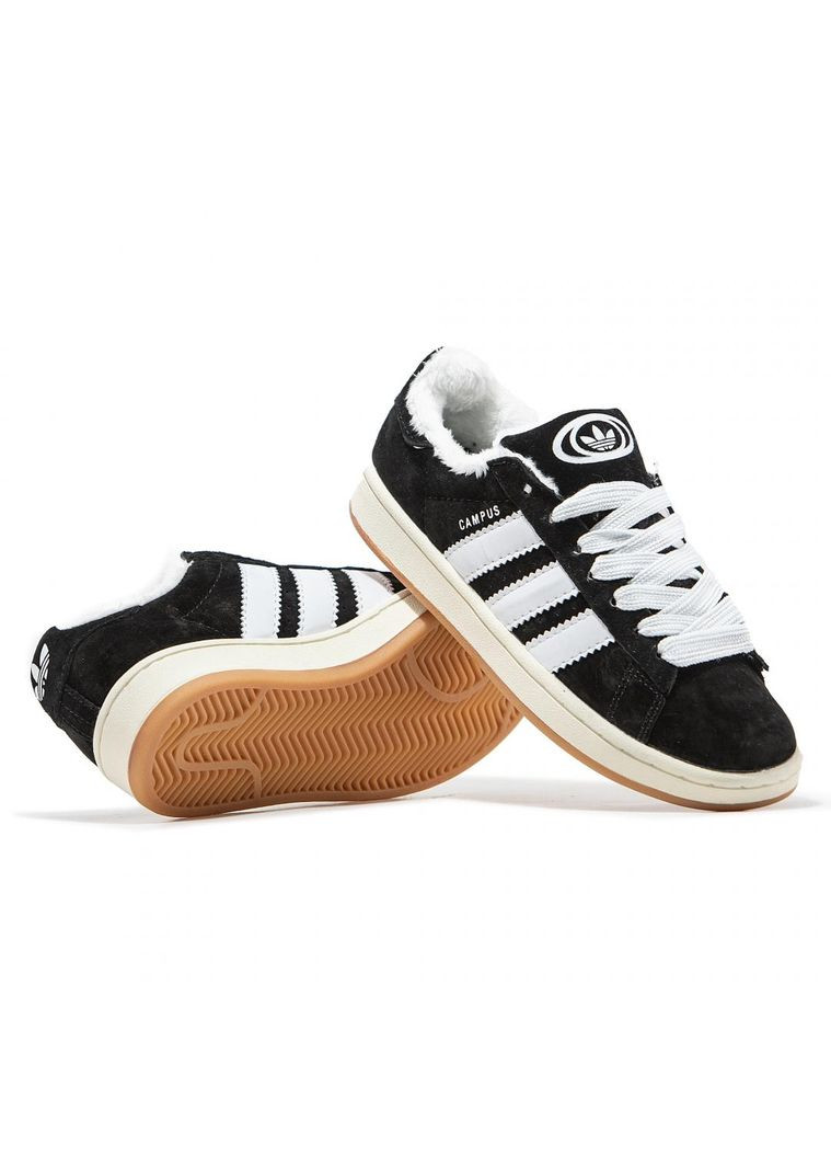 Чорні Зимовий кросівки чоловічі adidas campus 00s black white fur адідас кампус No Brand