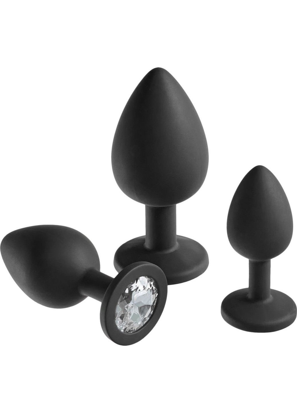 Черная силиконовая анальная пробка с кристаллом (Размер M) We Love (284278165)