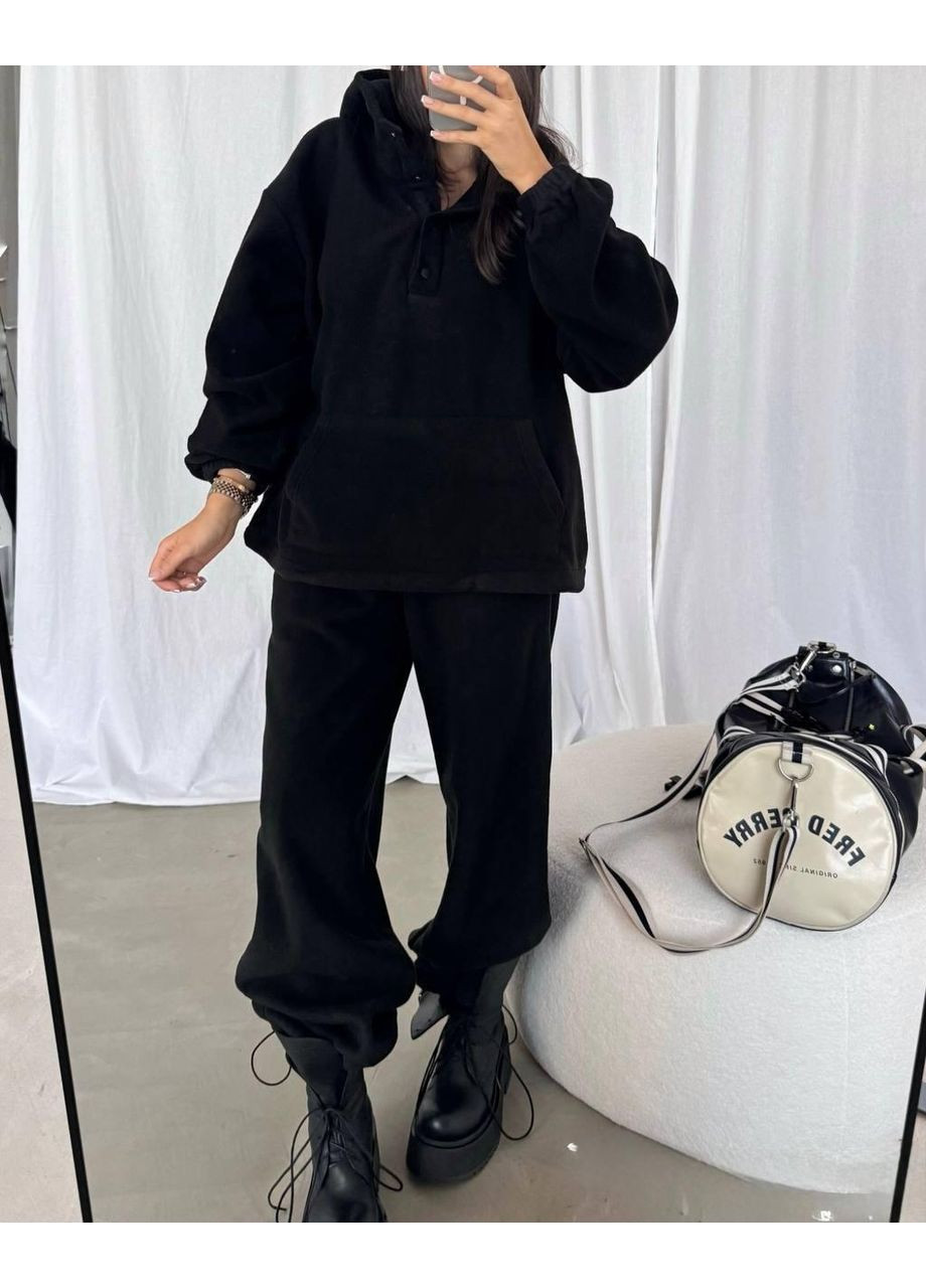 Женский теплый флисовый костюм оверсайз с капюшоном (, синий, черный, графит, шоколад) No Brand (365858509)