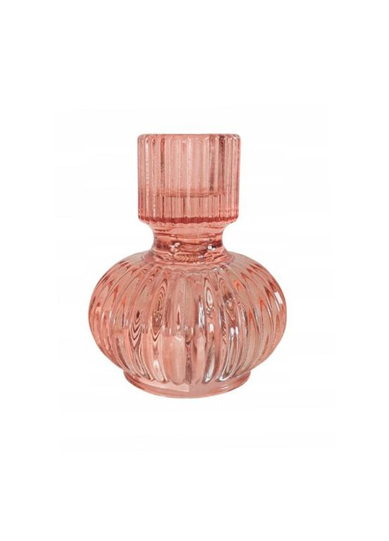 Стеклянный подсвечник для длинной свечи персиковый Home Accents (365730306)