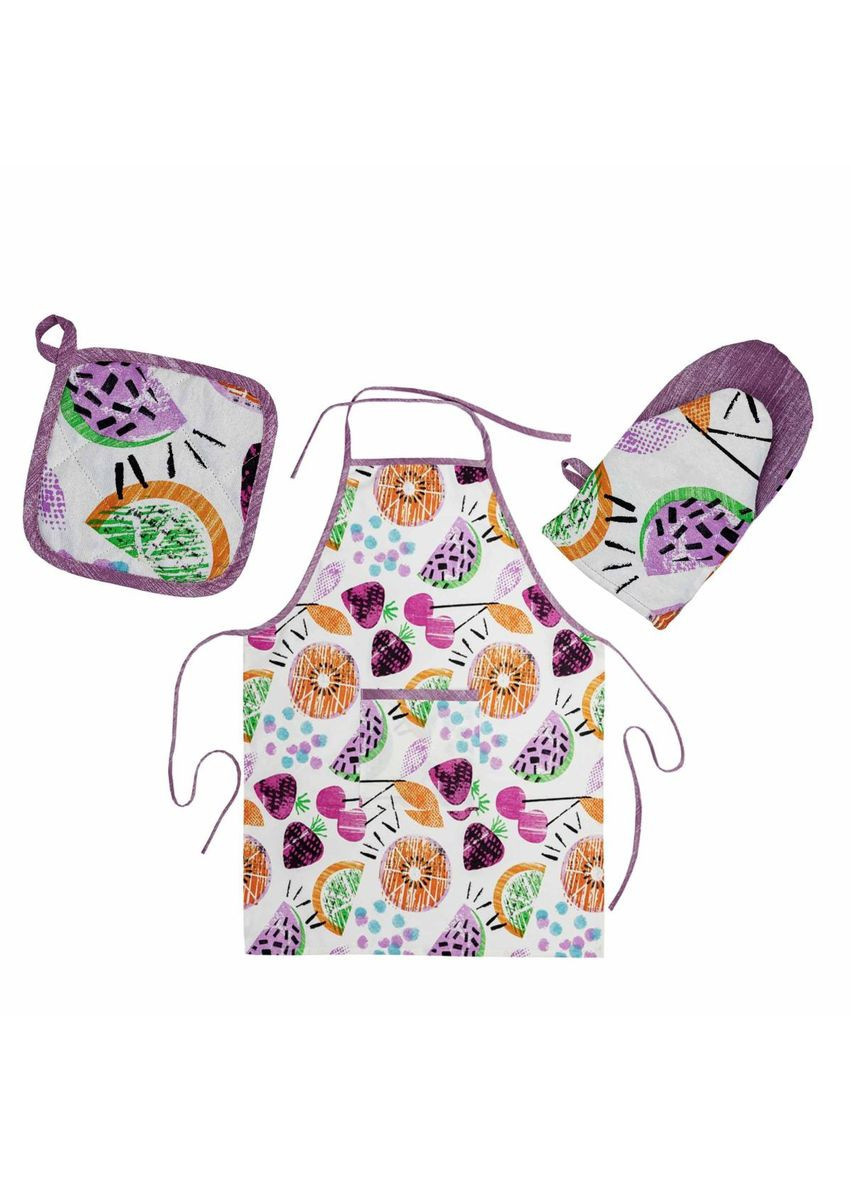 Набір фартух рукавичка прихватка Violet Cherrie для кухні господині кухонний комплект ProDobro (369378059)