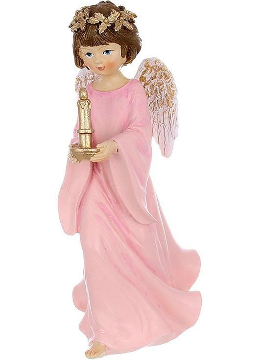 Декоративная статуэтка Ангел в розовом со свечой 21 см полистоун для интерьера подарок для дома Bona (368990833)